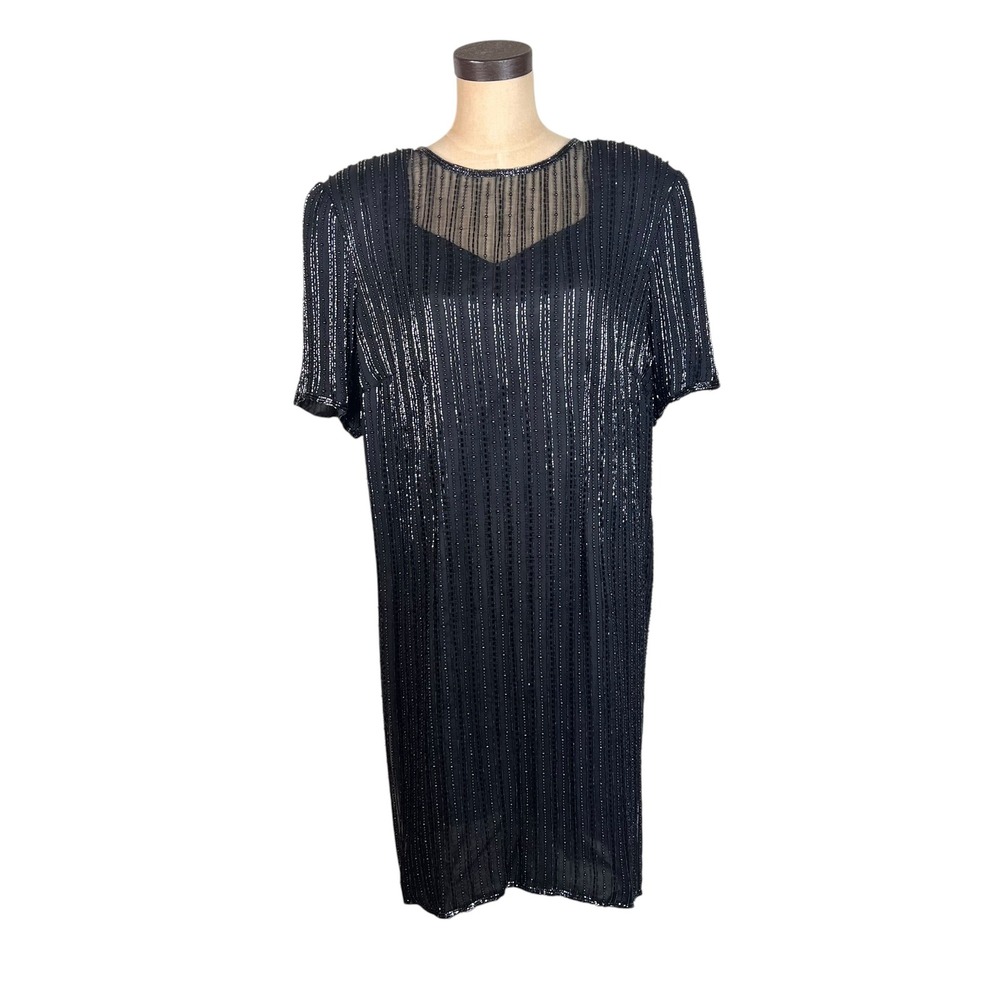 Torrid Black Beaded Sequin Mesh Yoke Shift Cocktail Dress Plus Size Short Sleeve